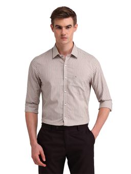 Arrow - Men Brown Stripes Full Sleeves Collar Neck Formal Shirt