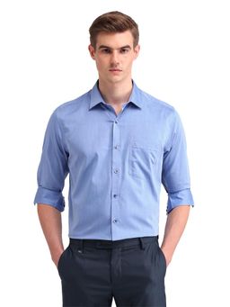 Arrow - Men Blue Solid Full Sleeves Collar Neck Formal Shirt
