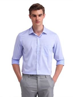 Arrow - Men Blue Solid Full Sleeves Collar Neck Formal Shirt