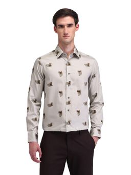 Arrow - Men Beige Printed Full Sleeves Collar Neck Formal Shirt
