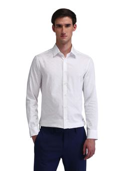 Arrow - Men White Self Design Full Sleeves Collar Neck Formal Shirt