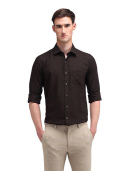 Arrow - Men Burgundy Checks Full Sleeves Collar Neck Formal Shirt