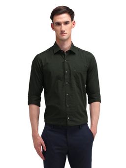 Arrow - Men Green Self Design Full Sleeves Collar Neck Formal Shirt