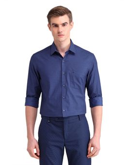 Arrow - Men Blue Self Design Full Sleeves Collar Neck Formal Shirt