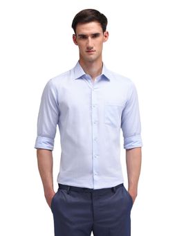 Arrow - Men Blue Self Design Full Sleeves Collar Neck Formal Shirt