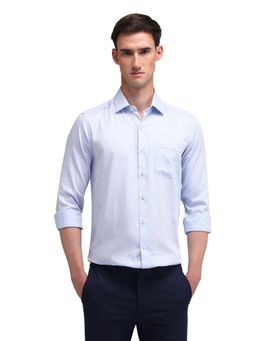 Arrow - Men Blue Self Design Full Sleeves Collar Neck Formal Shirt