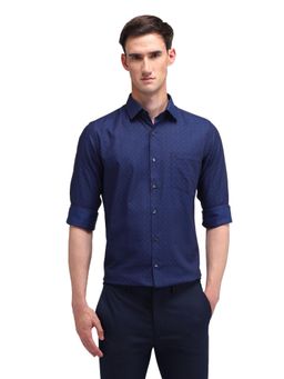 Arrow - Men Blue Self Design Full Sleeves Collar Neck Formal Shirt