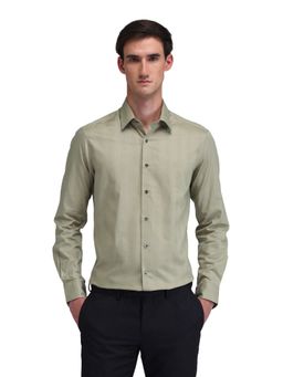 Arrow - Men Olive Self Design Full Sleeves Collar Neck Formal Shirt