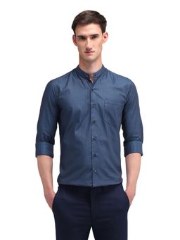 Arrow - Men Blue Stripes Full Sleeves Mandarin Neck Formal Shirt