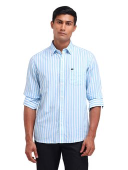 Arrow Sports - Men Blue Stripes Full Sleeves Collar Neck Casual Shirt