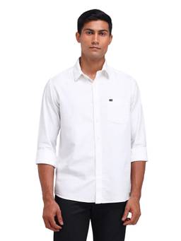 Arrow Sports - Men White Solid Full Sleeves Collar Neck Casual Shirt