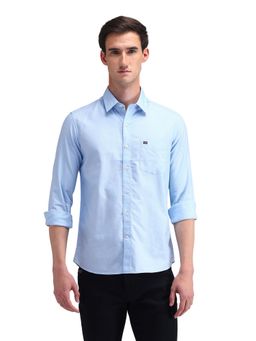 Arrow Sports - Men Blue Solid Full Sleeves Collar Neck Casual Shirt