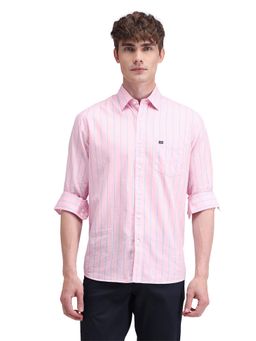 Arrow Sports - Men Pink Stripes Full Sleeves Collar Neck Casual Shirt
