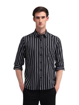 Arrow Sports - Men Black Stripes Full Sleeves Collar Neck Casual Shirt