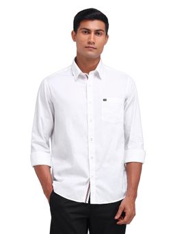Arrow Sports - Men White Solid Full Sleeves Collar Neck Casual Shirt