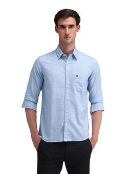 Arrow Sports - Men Blue Self Design Full Sleeves Collar Neck Casual Shirt