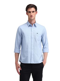 Arrow Sports - Men Blue Self Design Full Sleeves Collar Neck Casual Shirt