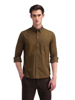 Arrow Sports - Men Brown Solid Full Sleeves Collar Neck Casual Shirt