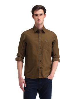 Arrow Sports - Men Brown Solid Full Sleeves Collar Neck Casual Shirt