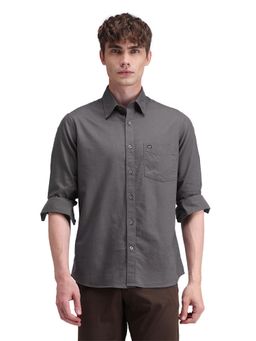 Arrow Sports - Men Grey Solid Full Sleeves Collar Neck Casual Shirt