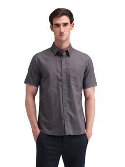 Arrow Sports - Men Grey Solid Half Sleeves Collar Neck Casual Shirt