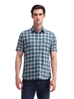 Arrow Sports - Men Teal Checks Half Sleeves Collar Neck Casual Shirt