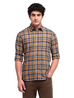 Arrow Sports - Men Brown Checks Full Sleeves Collar Neck Casual Shirt