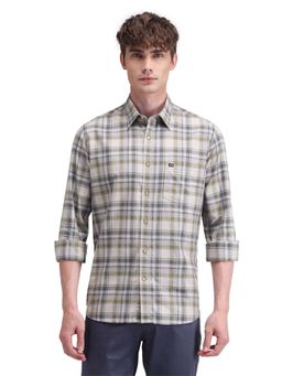 Arrow Sports - Men Grey Checks Full Sleeves Collar Neck Casual Shirt