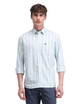 Arrow Sports - Men Blue Stripes Full Sleeves Collar Neck Casual Shirt