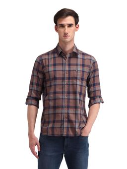 Arrow Sports - Men Brown Checks Full Sleeves Collar Neck Casual Shirt