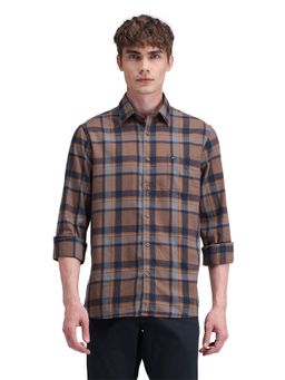 Arrow Sports - Men Brown Checks Full Sleeves Collar Neck Casual Shirt