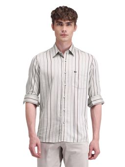 Arrow Sports - Men Beige Stripes Full Sleeves Collar Neck Casual Shirt