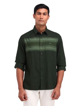 Arrow Sports - Men Olive Stripes Full Sleeves Collar Neck Casual Shirt