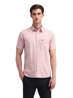 Arrow Sports - Men Pink Self Design Half Sleeves Collar Neck Casual Shirt