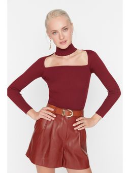 Trendyol - Womens Burgundy Textured Sweater