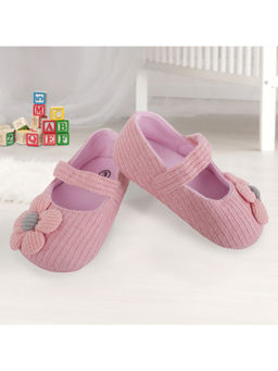 Baby Moo - Floral Applique Peach Booties