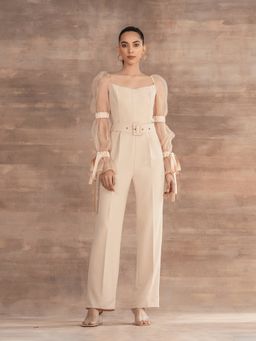 ETE - Rose-beige Structed Jumpsuit With Poufy Sleeves