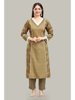 Cotton Culture - Mehandi Cotton A-Line Printed Kurta and Pant (Set of 2)