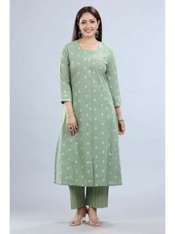 Cotton Culture - Pista Green Cotton A-Line Yarn dyed Kurta and Pant (Set of 2)