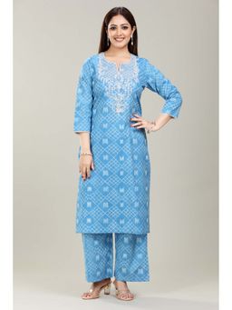 Cotton Culture - Sky Blue Cotton Embroidered Co-Ord (Set of 2)