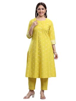 Cotton Culture - Yellow Handloom Cotton A-Line Yarn dyed Kurta and Pant (Set of 2)