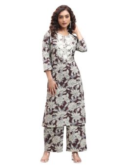 Cotton Culture - Brown Cambric Cotton Straight Embroidered Co-Ord (Set of 2)