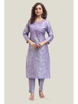Cotton Culture - Periwinkle PolySilk Straight Embroidered Kurta and Pant (Set of 2)