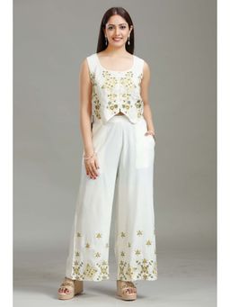 Cotton Culture - Off White Waist Coat Style Rayon Co-Ord (Set of 2)