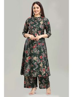 Cotton Culture - Green Roman Silk A-Line Floral Co-Ord (Set of 2)