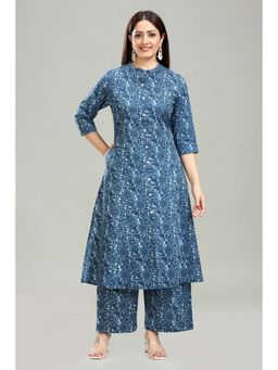 Cotton Culture - Blue Roman Silk A-Line Floral Printed Co-Ord (Set of 2)