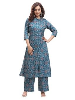 Cotton Culture - Blue Roman Silk A-Line Printed Co-Ord (Set of 2)