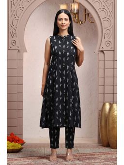 Cotton Culture - Black Flax Cotton Yarn dyed A-Line Sleeveless Co-Ord (Set of 2)