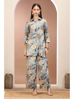 Cotton Culture - Light Blue Cotton Printed Straight Co-Ord (Set of 2)