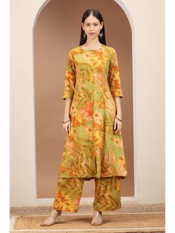 Cotton Culture - Avocado Green Jaipuri Cotton Printed A-Line Co-Ord (Set of 2)